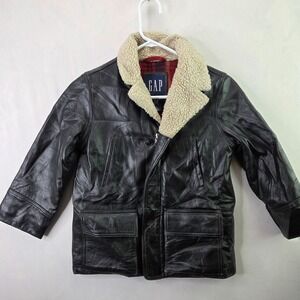 Gap Jacket Kids Small Black Genuine Cow Leather Moto Driving Travel Full Zip